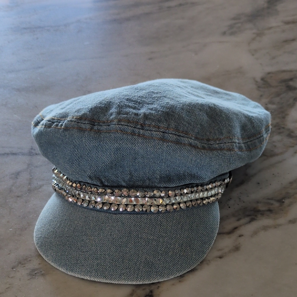 David and Young Blue Denim Cap with Rhinestone Accent